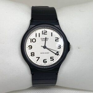 Casio MQ24 quartz analog watch 34mm round case white dial black plastic running